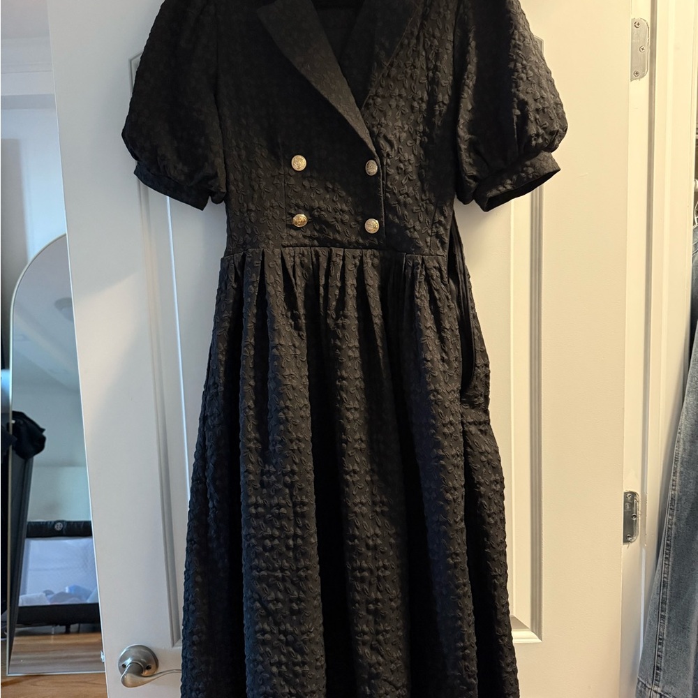 FREEMARKET Elegant Black Double-Breasted Dress